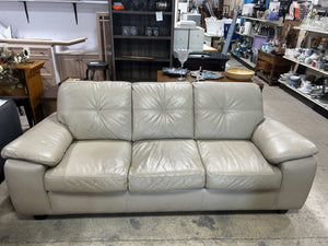 Beige Leather Three-Seater Sofa