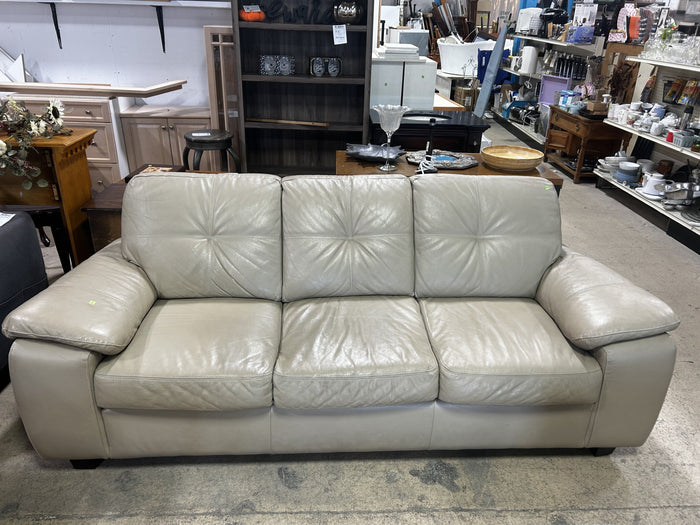 Beige Leather Three-Seater Sofa