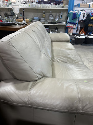 Beige Leather Three-Seater Sofa