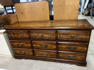 Vintage Nine Drawer Wooden Dresser
