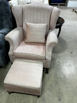 Pink Wingback Armchair with Ottoman