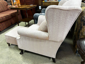 Pink Wingback Armchair with Ottoman