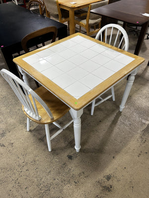 White Grid Surface With Wooden Accents Table