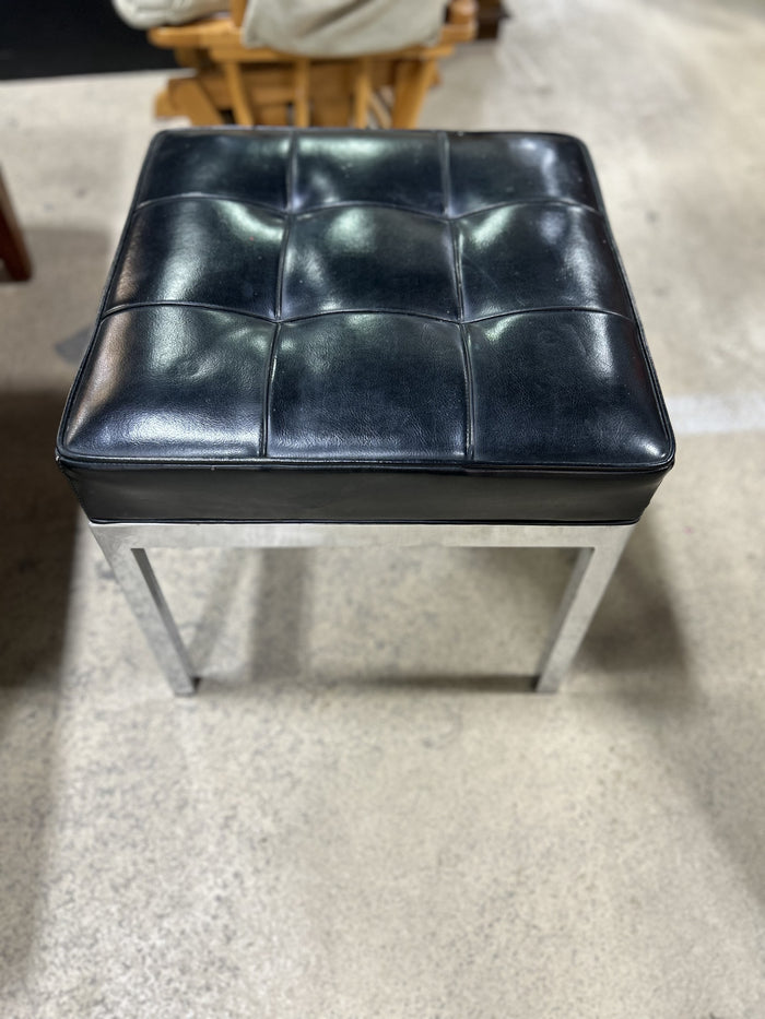 Modern Black Leather Tufted Stool