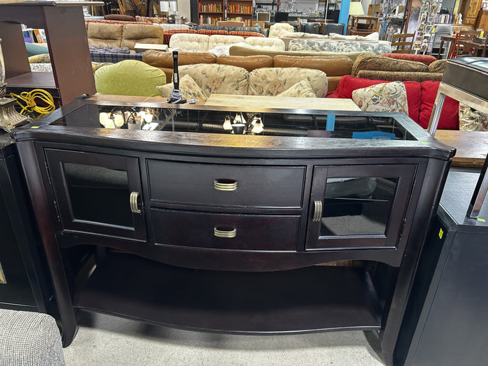 Dark Wood Entertainment Console With Glass Top