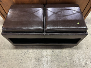 Dark Brown Leather Storage Ottoman