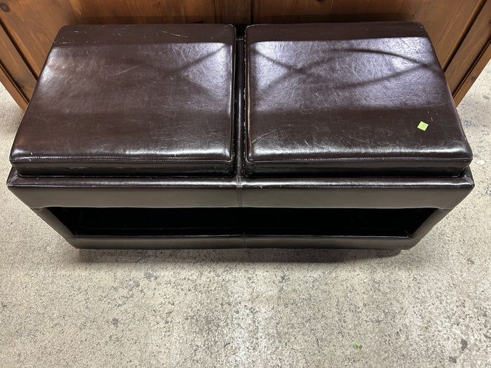 Dark Brown Leather Storage Ottoman