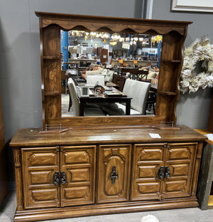 Ornate Wooden Sideboard with Mirror