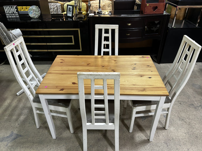 Rustic Wood Dining Table Set - 4 Chairs Included