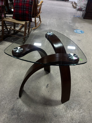 Modern Glass & Wood Accent Side Table