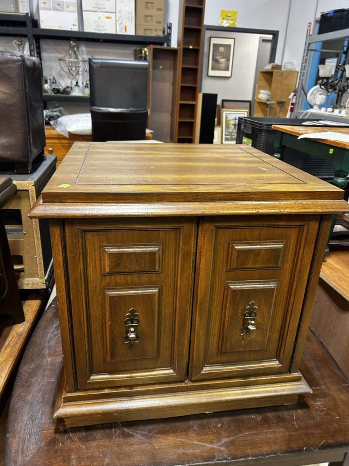 Dark Wood Cabinet with Brass Hardware