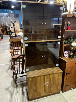 Woodgrain Display Cabinet with Glass Doors