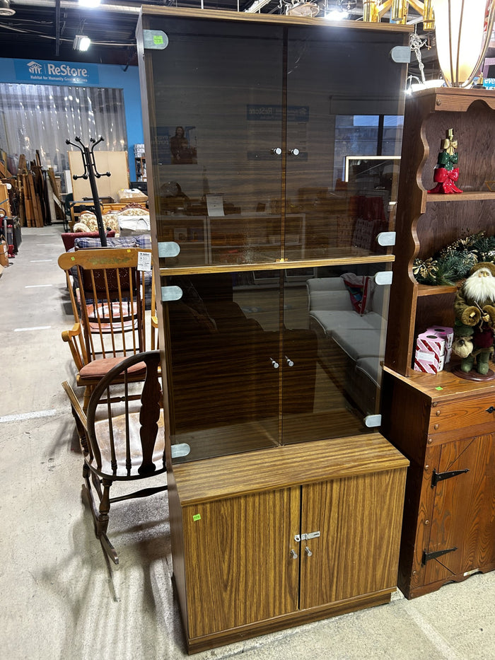 Woodgrain Display Cabinet with Glass Doors