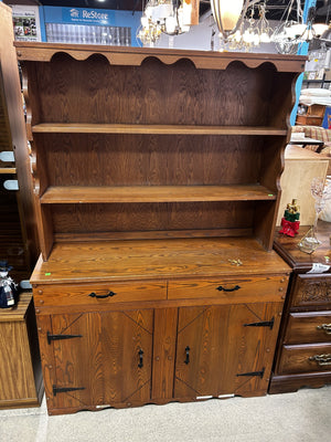 Rustic Wooden Hutch with Cabinet Storage & Open Shelving
