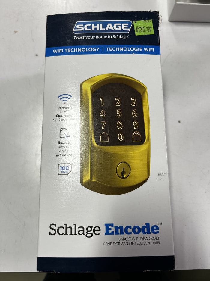 Schlage Encode Smart Lock Wifi Deadbolt Greenwich Satin Brass