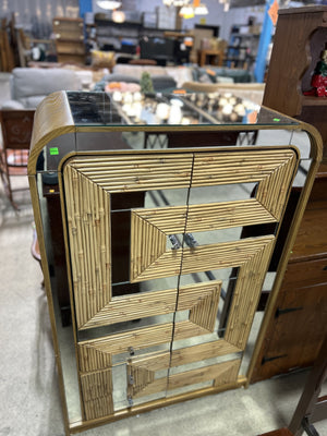 Faux-Bamboo & Mirror Front Retro Armoire