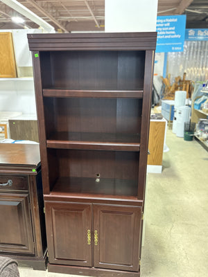 Tall Dark Wood Shelving Unit with Cabinet