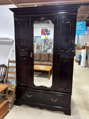 Vintage Mahogany Armoire with Mirror & Storage Drawer