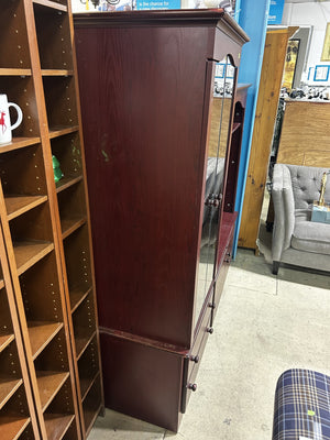 Vintage Dark Wood Entertainment Center with Glass Display Cabinet