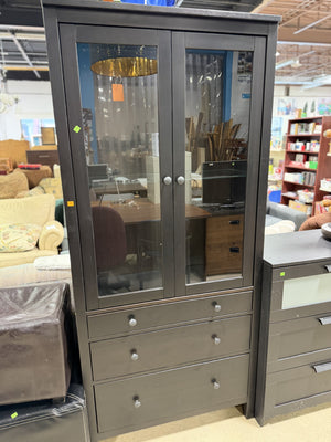 HEMNES Black-Brown Solid Wood Glass-Door Display Cabinet