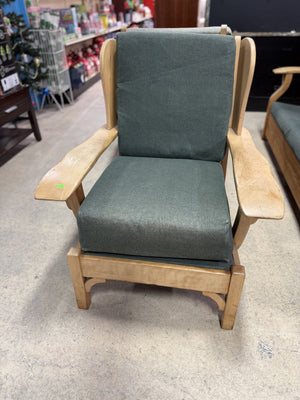Solid Wood Armchair with Plush Green Cushions