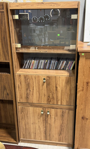 Wooden Media Storage Cabinet with Glass Doors