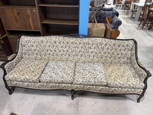 Vintage Upholstered Sofa with Carved Wood Frame