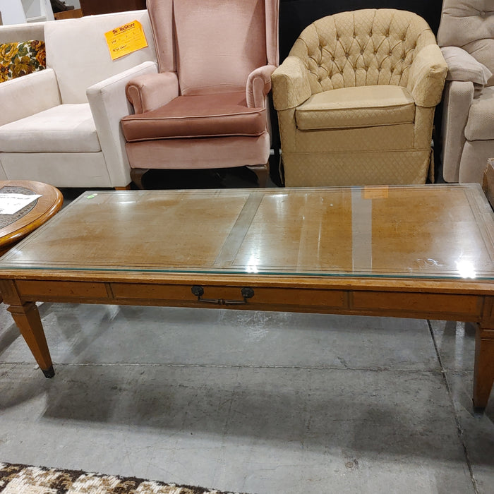 Wood Coffee Table with Glass Top