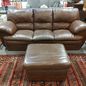 Faux Leather Couch with Ottoman