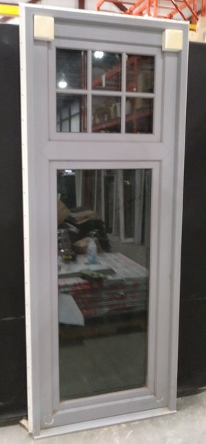 Tall White and Grey Casement Window with Transom Light (33" X 85")