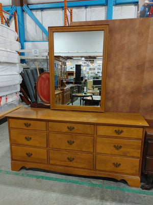 Long warm brown dresser with mirror