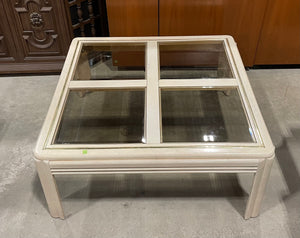 Off White Glass + Wood Coffee Table