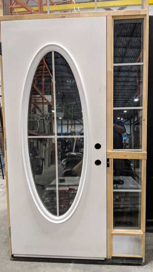 White Entrance Door With Sidelight and Round Insert (47.25” x 94”)