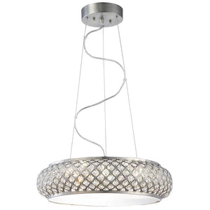 6-Light Brushed Stainless Steel LED Pendant with Crystal Accented Shade