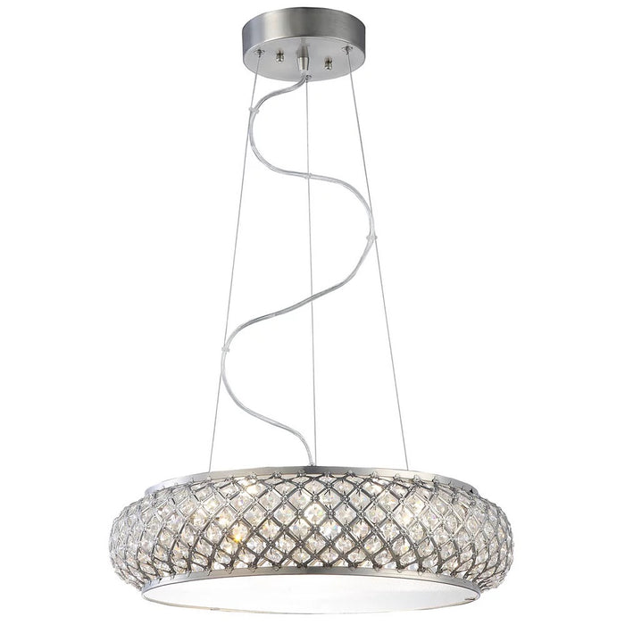 6-Light Brushed Stainless Steel LED Pendant with Crystal Accented Shade