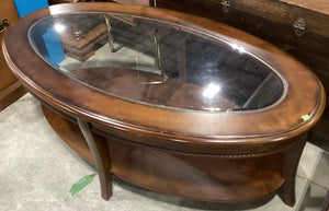 Wooden Oval Glass Coffee Table