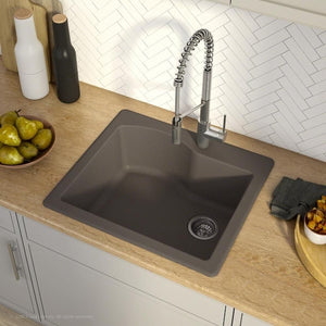 Quarza 25-inch Dual Mount Single Bowl Granite Kitchen Sink in Brown