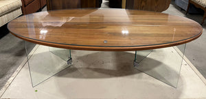 Wooden Table with Elevated Glass Top and Glass Legs