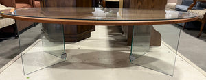 Wooden Table with Elevated Glass Top and Glass Legs