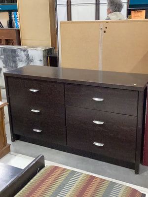 Long Black Wood Dresser with 6 Drawers