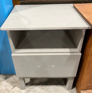 Grey Side Table w/ Shelf + Drawer