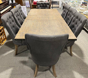Rustic Dining Table with Leaf Insert and Eight Chairs