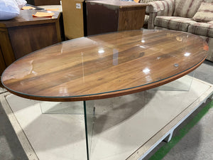 Wooden Table with Elevated Glass Top and Glass Legs