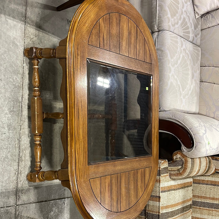 Oval Wooden Coffee Table with Glass