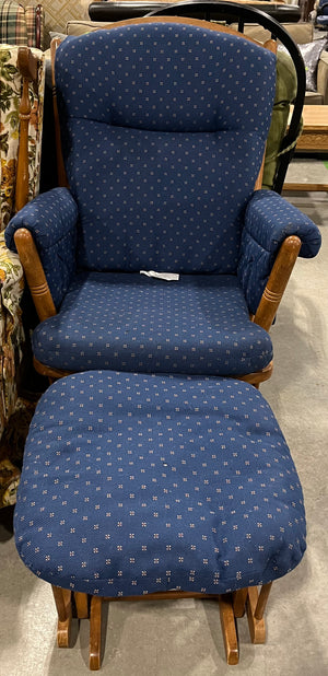 Royal Blue Wood Rocking Chair w/ Ottoman
