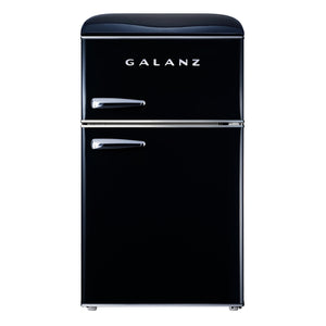 Galanz Retro Mini Fridge with Dual Door True Freezer in Black