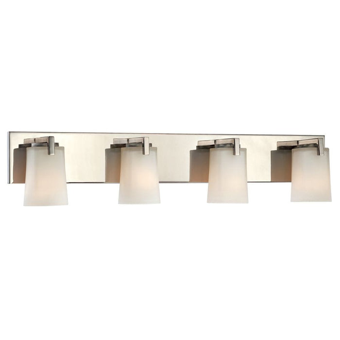 Wellman 4-Light Bathroom Dimmable Polished Nickel Vanity Light Modern Linear & Bar Etched Glass