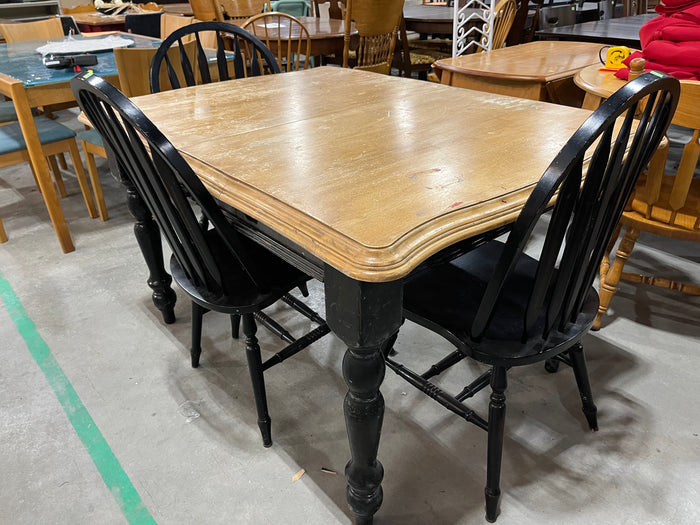 Light Wood Arts Dining Table w/ Black Legs & 3 Chairs