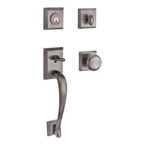 Single Cylinder Napa Handleset Round Knob and Traditional Square Rose with 6AL Latch, Dual Strike, and SmartKey Matte Antique Nickel Finish