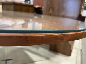 Wooden Table with Elevated Glass Top and Glass Legs